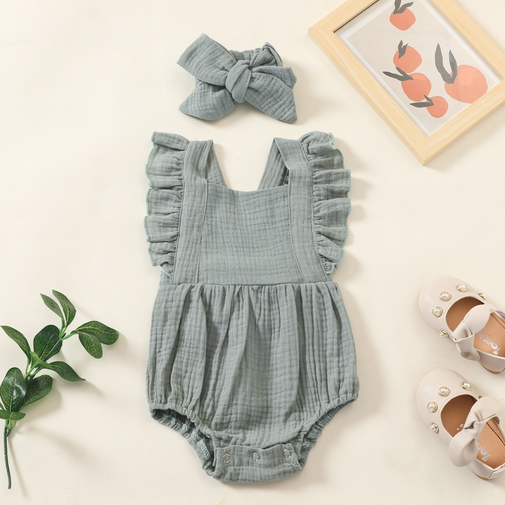 Solid Mint / Sage Green Muslin Baby Onesie - Picture 1 of 4
